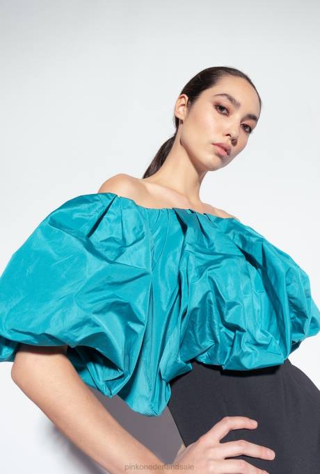 korte jurkjes | L488211 mini-jurk van tafzijde van galleria Pinko zwart/groenblauw