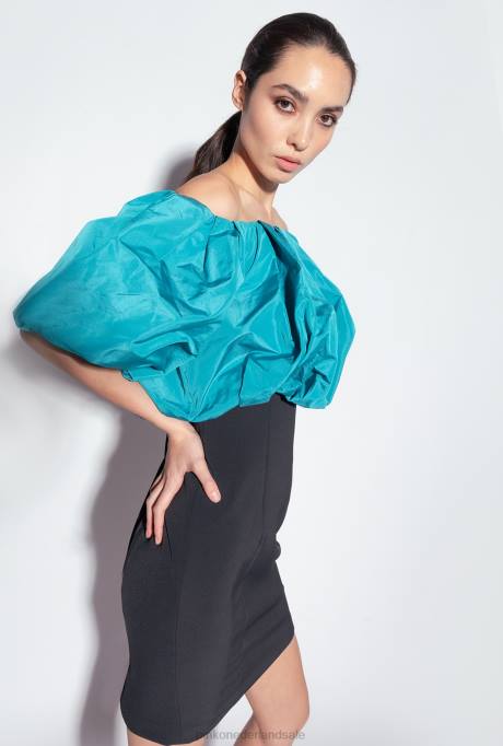 korte jurkjes | L488211 mini-jurk van tafzijde van galleria Pinko zwart/groenblauw