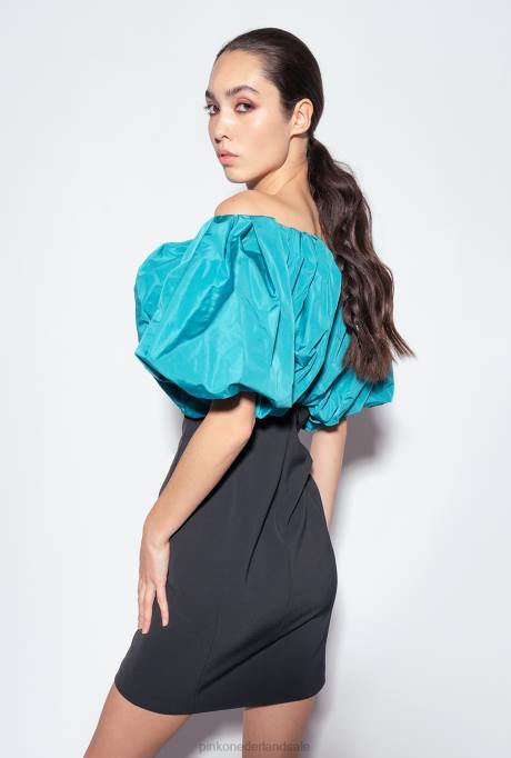 korte jurkjes | L488211 mini-jurk van tafzijde van galleria Pinko zwart/groenblauw