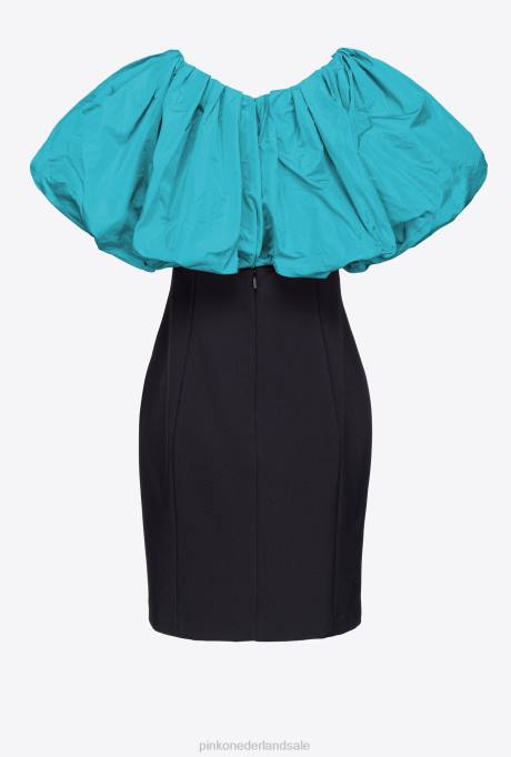 korte jurkjes | L488211 mini-jurk van tafzijde van galleria Pinko zwart/groenblauw