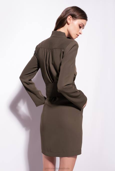 korte jurkjes | L488216 jurk met love birds riem en ritssluiting Pinko leger groen