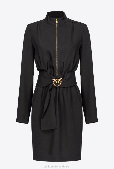 korte jurkjes | L488217 jurk met love birds riem en ritssluiting Pinko limousine zwart