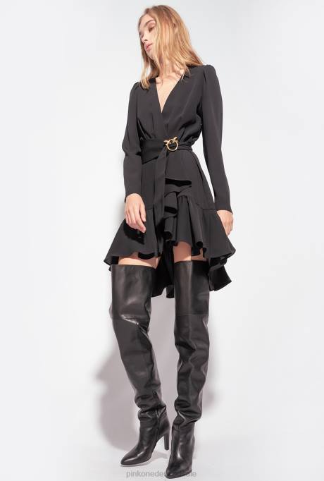 korte jurkjes | L488218 jurk met love birds riem Pinko limousine zwart