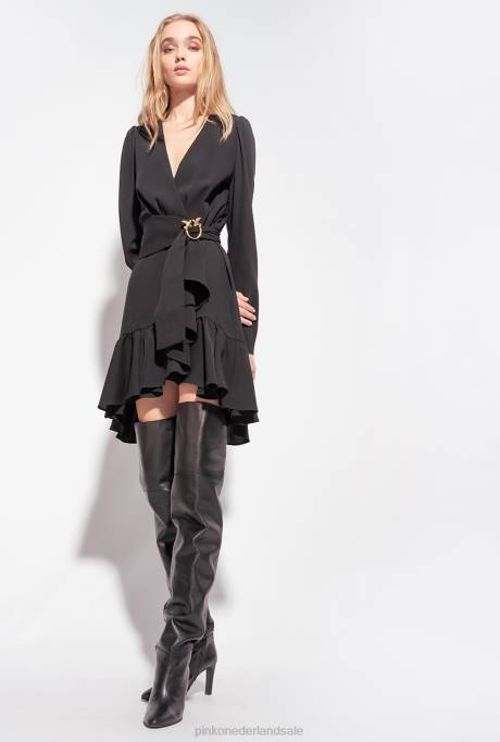korte jurkjes | L488218 jurk met love birds riem Pinko limousine zwart