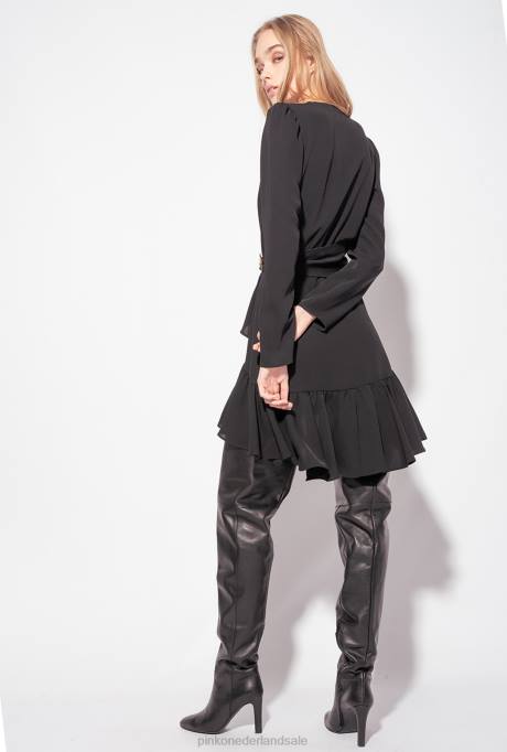 korte jurkjes | L488218 jurk met love birds riem Pinko limousine zwart