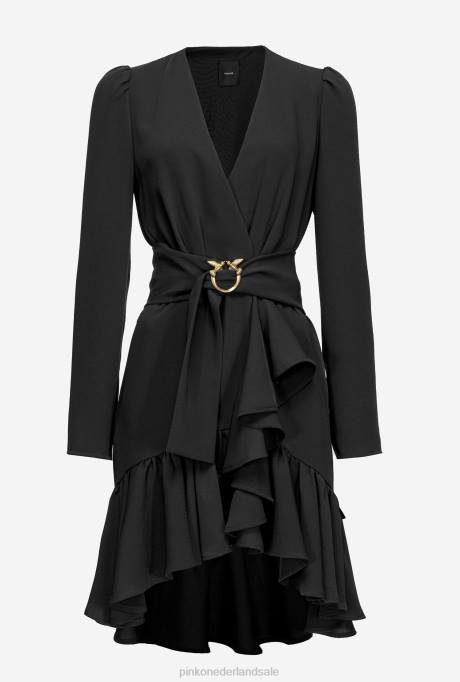 korte jurkjes | L488218 jurk met love birds riem Pinko limousine zwart