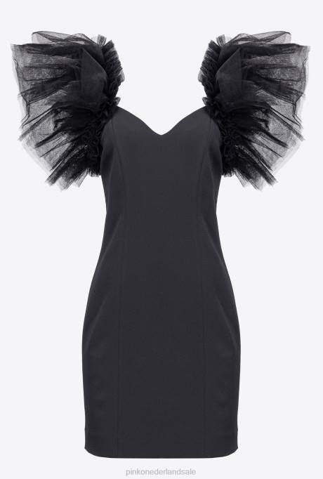 korte jurkjes | L488224 mini jurkje met tule Pinko limousine zwart