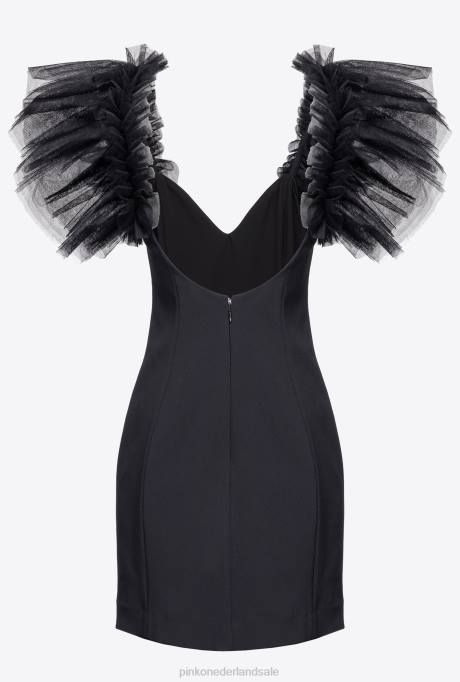 korte jurkjes | L488224 mini jurkje met tule Pinko limousine zwart