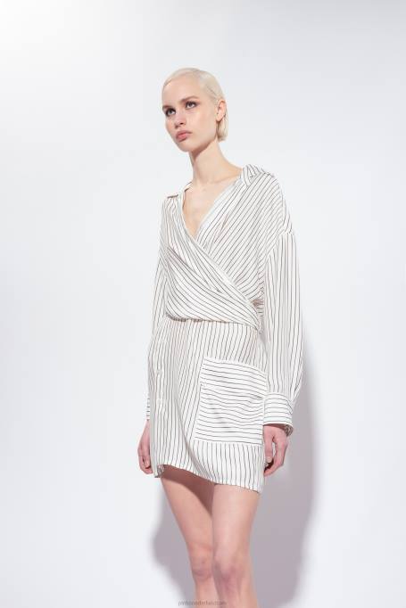 korte jurkjes | L48822 gestreepte mini-hemdjurk Pinko wit Zwart