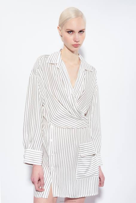 korte jurkjes | L48822 gestreepte mini-hemdjurk Pinko wit Zwart