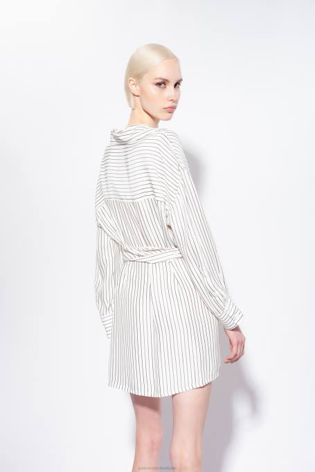korte jurkjes | L48822 gestreepte mini-hemdjurk Pinko wit Zwart