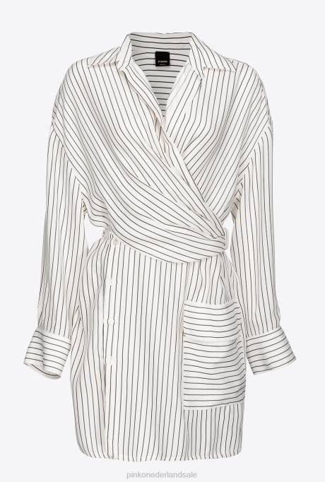 korte jurkjes | L48822 gestreepte mini-hemdjurk Pinko wit Zwart
