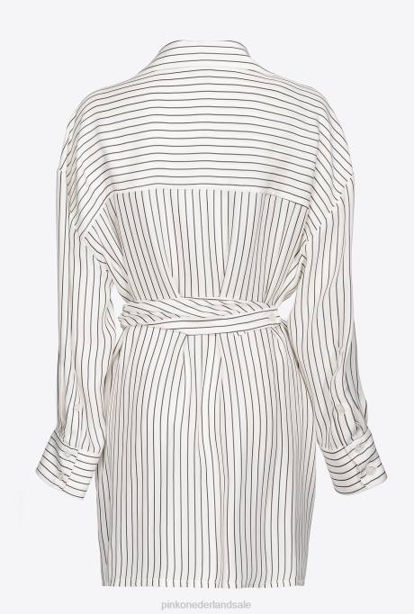 korte jurkjes | L48822 gestreepte mini-hemdjurk Pinko wit Zwart