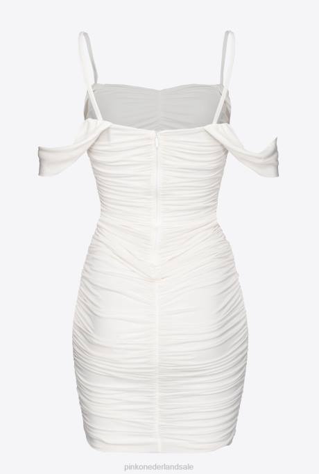 korte jurkjes | L48823 gedrapeerde mini jersey jurk Pinko Helder wit