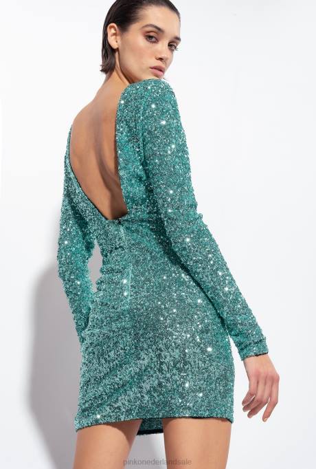 korte jurkjes | L48829 volledig lovertjes mini-jurk met crossover Pinko oceaan groen