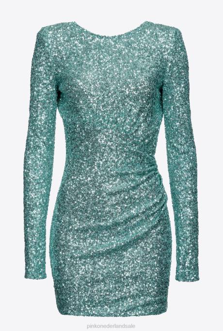 korte jurkjes | L48829 volledig lovertjes mini-jurk met crossover Pinko oceaan groen