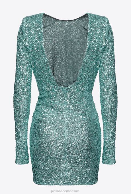 korte jurkjes | L48829 volledig lovertjes mini-jurk met crossover Pinko oceaan groen