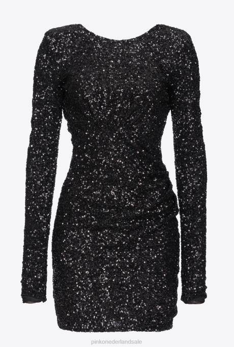 korte jurkjes | L48830 volledig lovertjes mini-jurk met crossover Pinko limousine zwart