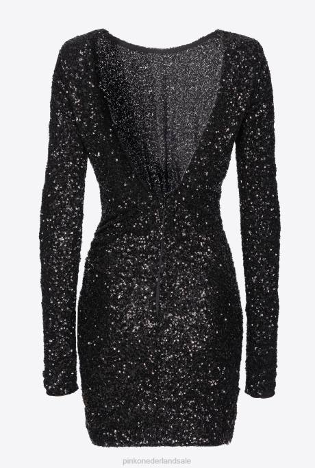 korte jurkjes | L48830 volledig lovertjes mini-jurk met crossover Pinko limousine zwart