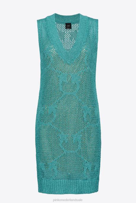 korte jurkjes | L48831 gebreide mini-jurk met maassteek Pinko blauw