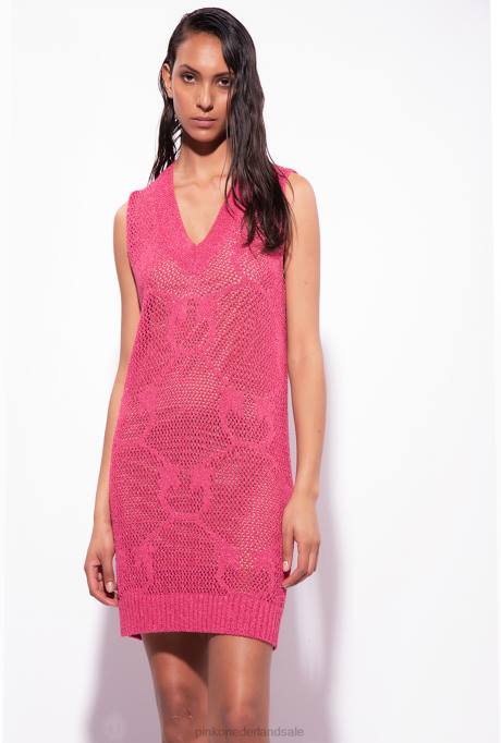 korte jurkjes | L48832 gebreide mini-jurk met maassteek Pinko frambozen rood