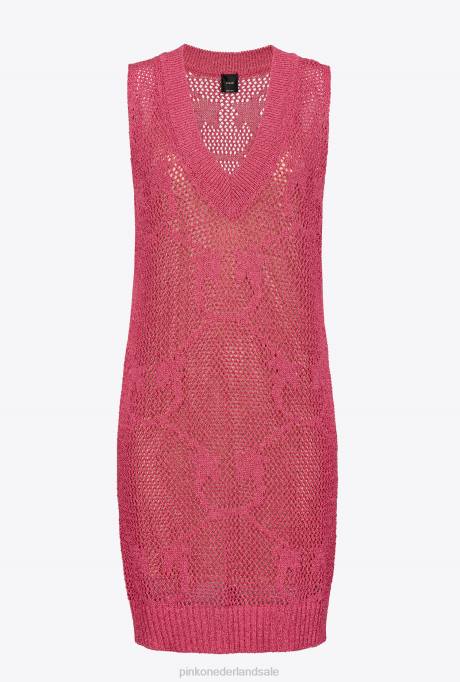 korte jurkjes | L48832 gebreide mini-jurk met maassteek Pinko frambozen rood