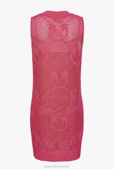 korte jurkjes | L48832 gebreide mini-jurk met maassteek Pinko frambozen rood