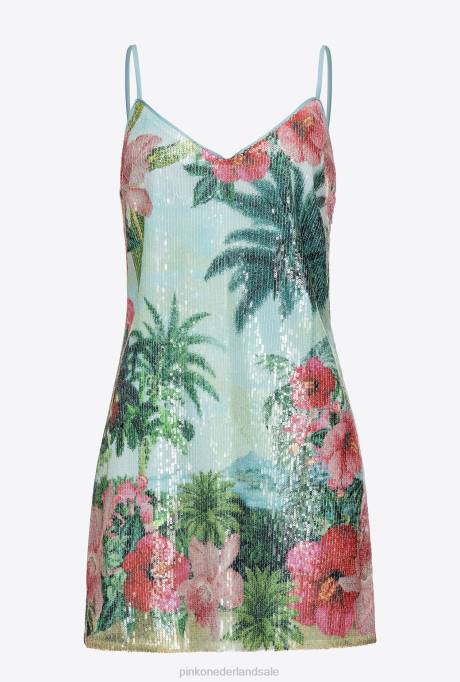korte jurkjes | L48836 landschap mini-jurk met pailletten Pinko multi.groen/roze
