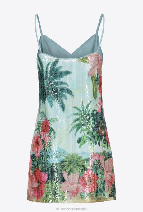 korte jurkjes | L48836 landschap mini-jurk met pailletten Pinko multi.groen/roze