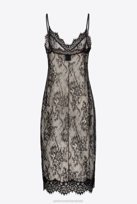 korte jurkjes | L48855 kanten lingerie mini-jurkje Pinko zwart/boter