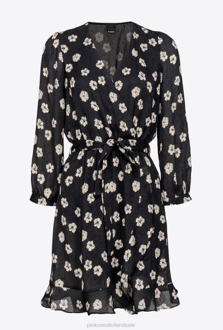 korte jurkjes | L48857 grafische gebloemde mini-jurk Pinko zwart/ecru