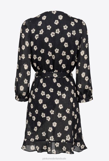 korte jurkjes | L48857 grafische gebloemde mini-jurk Pinko zwart/ecru