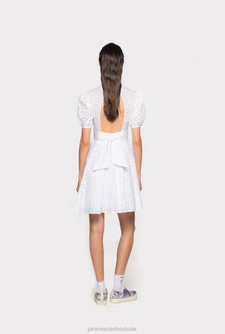 korte jurkjes | L48858 mini jurkje met broderie anglaise Pinko Helder wit