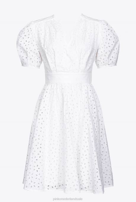 korte jurkjes | L48858 mini jurkje met broderie anglaise Pinko Helder wit