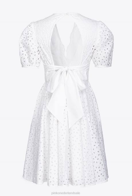 korte jurkjes | L48858 mini jurkje met broderie anglaise Pinko Helder wit