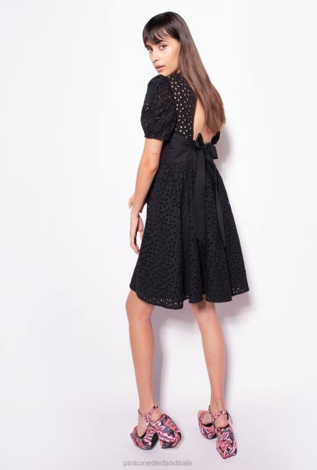 korte jurkjes | L48859 mini jurkje met broderie anglaise Pinko limousine zwart