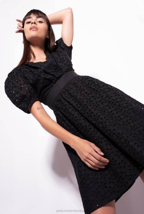 korte jurkjes | L48859 mini jurkje met broderie anglaise Pinko limousine zwart