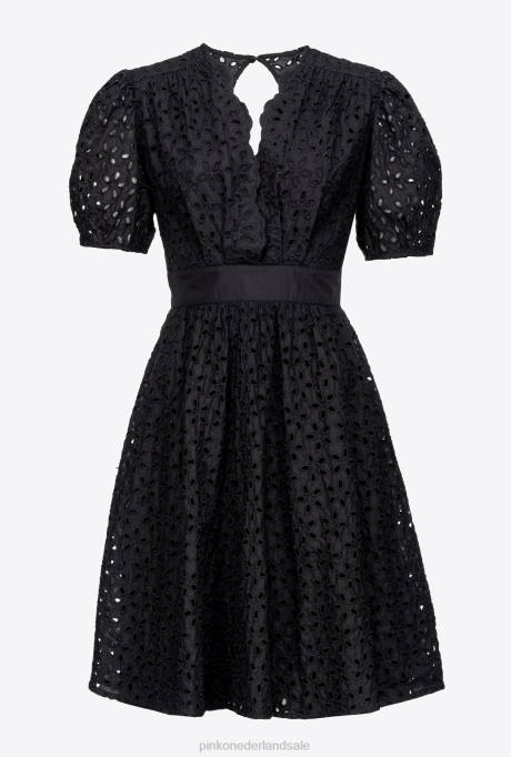 korte jurkjes | L48859 mini jurkje met broderie anglaise Pinko limousine zwart