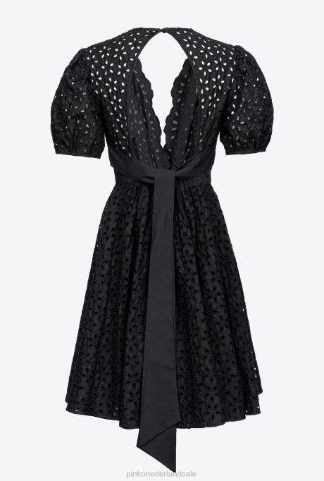 korte jurkjes | L48859 mini jurkje met broderie anglaise Pinko limousine zwart