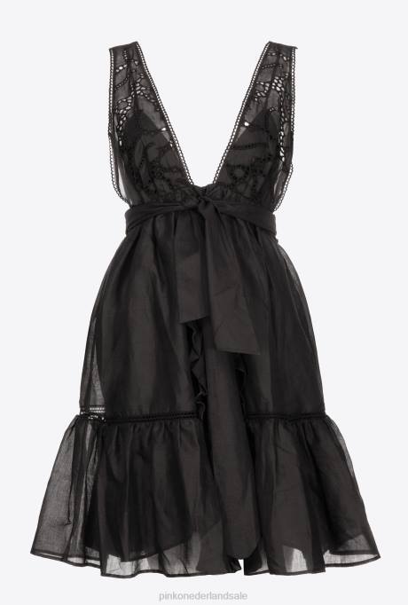 korte jurkjes | L48860 mousseline mini-jurk Pinko limousine zwart