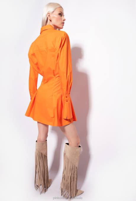 korte jurkjes | L48864 korte overhemdjurk van katoenpopeline Pinko fel oranje