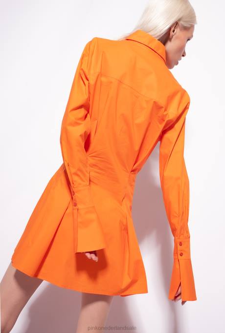 korte jurkjes | L48864 korte overhemdjurk van katoenpopeline Pinko fel oranje