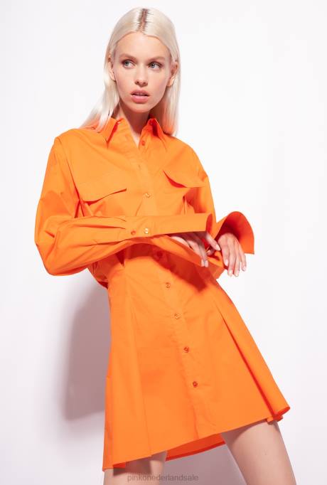 korte jurkjes | L48864 korte overhemdjurk van katoenpopeline Pinko fel oranje