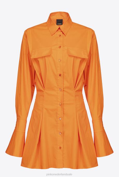 korte jurkjes | L48864 korte overhemdjurk van katoenpopeline Pinko fel oranje