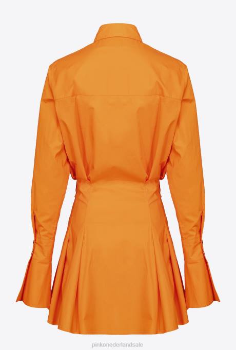 korte jurkjes | L48864 korte overhemdjurk van katoenpopeline Pinko fel oranje