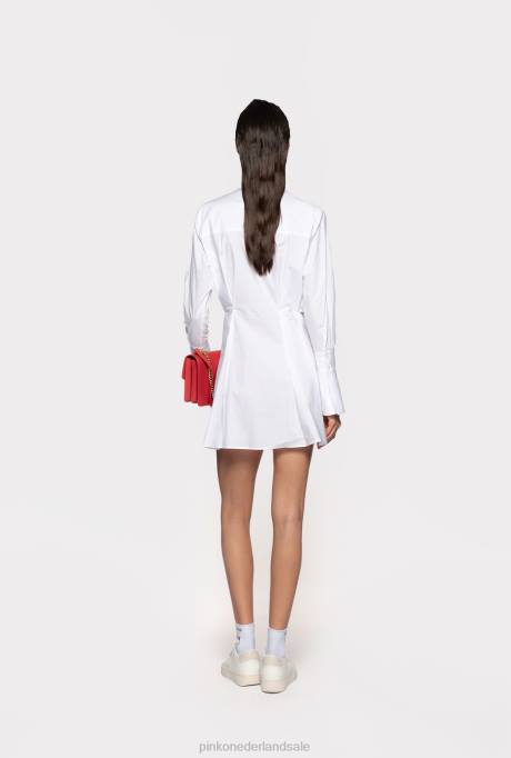 korte jurkjes | L48865 korte overhemdjurk van katoenpopeline Pinko Helder wit
