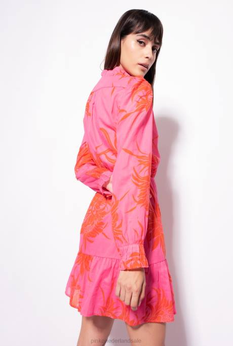 korte jurkjes | L48866 korte jurk met grote bloemenprint Pinko roze/rood