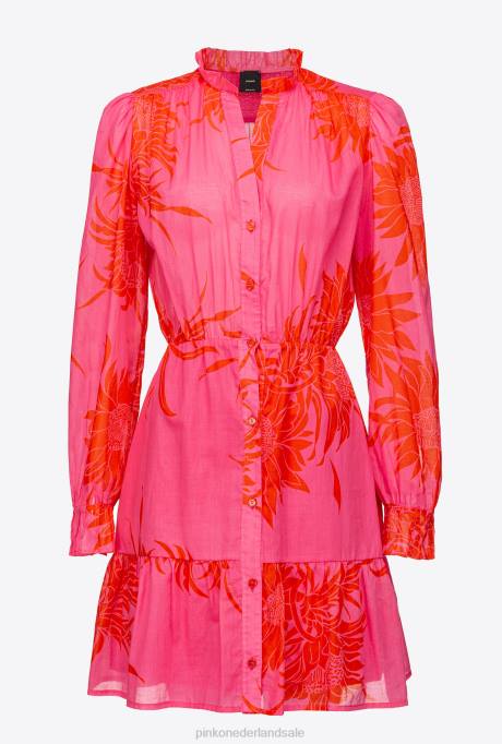 korte jurkjes | L48866 korte jurk met grote bloemenprint Pinko roze/rood