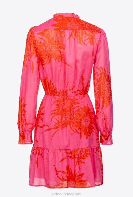 korte jurkjes | L48866 korte jurk met grote bloemenprint Pinko roze/rood
