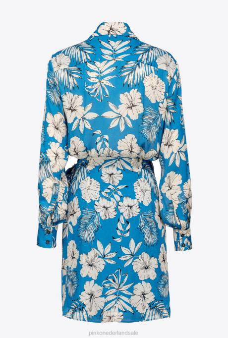 korte jurkjes | L48874 grafische gebloemde mini-jurk Pinko turkoois/boter/zwart